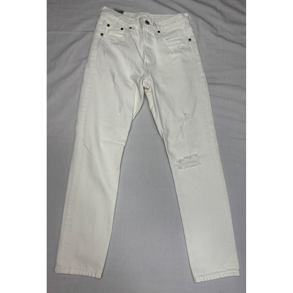 Levis Premium 501 Skinny Distressed White High Rise Jeans 26 x 26.5